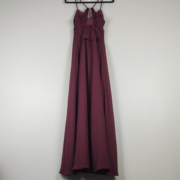 Azazie Haleigh Chiffon Floor Length Gown Formal Bridesmaid Dress Cabernet A6 - Picture 4 of 11